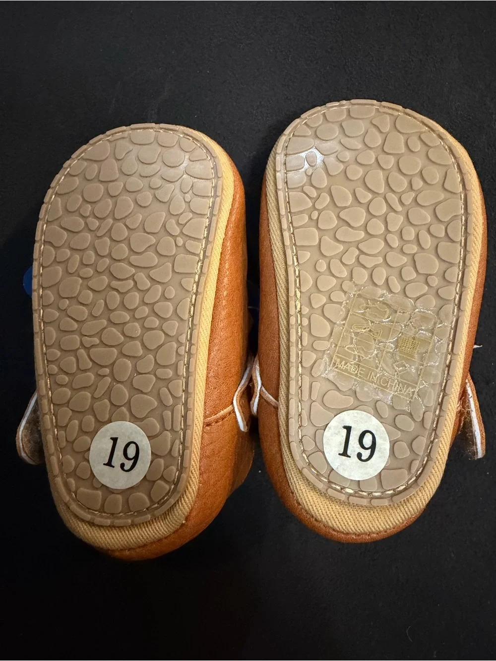 Baby Tan Mary Jane Walker Shoes with Scalloped Trim
